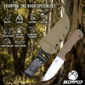 SCORPCO Bush Craft Knife Survival Hunting Camping Razor Sharp Edge 440C Steel TA