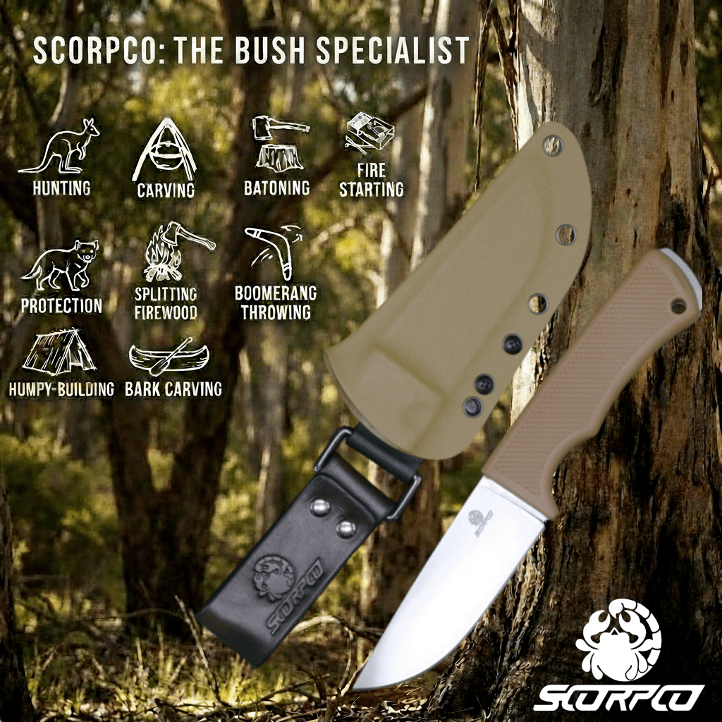 SCORPCO Bush Craft Knife Survival Hunting Camping Razor Sharp Edge 440C Steel TA