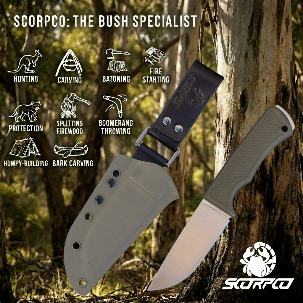 SCORPCO Bush Craft Knife Survival Hunting Camping Razor Sharp Edge 440C Steel Army Green